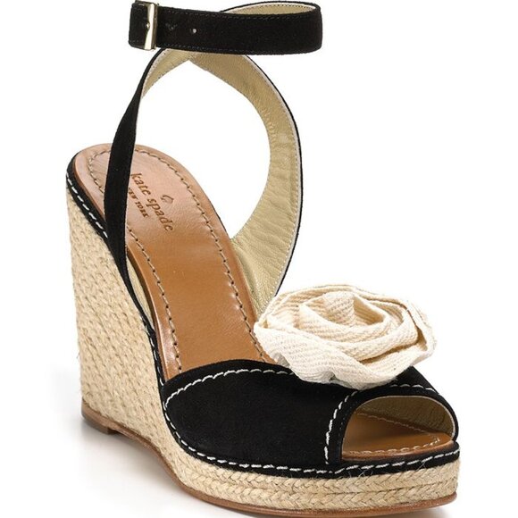 kate spade Shoes - Kate Spade BRIT Black Cream Flower  Suede ESPADRILLE Wedge Sandals SZ 7